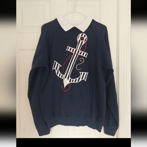 Vintage 90s Sweatshirt Collared Womens LARGE Blue Anchor Embroidered USA